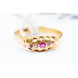 A Victorian ruby and diamond boat head ring, 18ct gold, size P, total gross weight 2.2 grams approx