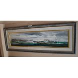Michael Barnfather, British, born 1934, oil on board of a rural farm scene, 14cm x 59cm, framed.