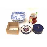 White fryers paperweight commemorating the Olympics, spode blue and white Italian pattern bowl and a