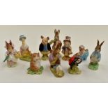 Group of ten Beswick and Royal Albert Beatrix Potter statues including Timmy Willie, gold stamp