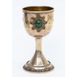 White metal goblet set with malachite cabochon, indistinct struck mark