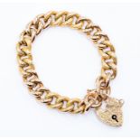 A 9ct  rose gold charm bracelet, textured curb links, padlock clasp with scroll and foliate