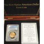 *** COLLECTED 19/10/19 BJ *** First Native American Dollar Error Coin. In Original Case with