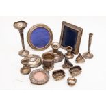 Collection of 19th and 20th Century silver items including frames, posy vases, candle holders, salts