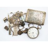 A collection of 925 silver items, including pocket watch, cigarette case, pen etc (Q)