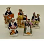 A group of five 19th Century Staffordshire flatback figures including Prince Albert; couple with