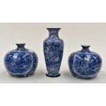 Fenton, Ye Olde Foley Ware, blue and white group of ceramics, including two squat shaped vases and