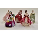 Four Royal Doulton figurines and one Royal Worcester figurine including Southern Belle