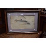 Charles R Knight, Swimming Dolphin, others in the background, dated 1902, signed to lower left,