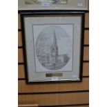 **AWAY**  Keith Swift (modern British) Chesterfield Cathedral - Pencil sketch, oval 26cmx21cm,