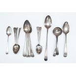 A collection of George III silver Old English Pattern flatware, all except one engraved with the