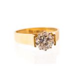 A diamond solitaire ring, the claw set round brilliant cut diamond weighing approx 1.45 carats, (