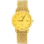 Omega, an 18ct gold gents Omega De Ville wristwatch, 3cm circular gilt dial with dagger numerals,