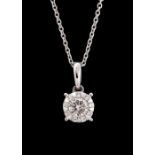 A Mappin and Webb diamond cluster 18ct white gold pendant and chain, the round cluster comprising