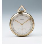 Garrard, a 1960's 9ct gold Garrard top wind pocket watch, 4cm silvered dial with Roman numerals