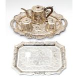 A 20th Century Indian silver and silver-gilt tea set, circa 1945 to include; sugar pot, creamer