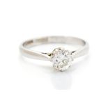 A diamond solitaire 18ct white gold ring, round brilliant cut diamond approx 0.75ct, assessed colour