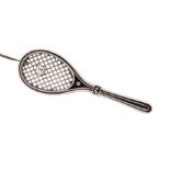 A late 19th early 20th century silver Niello work brooch, modelled as a  tennis racket with silver