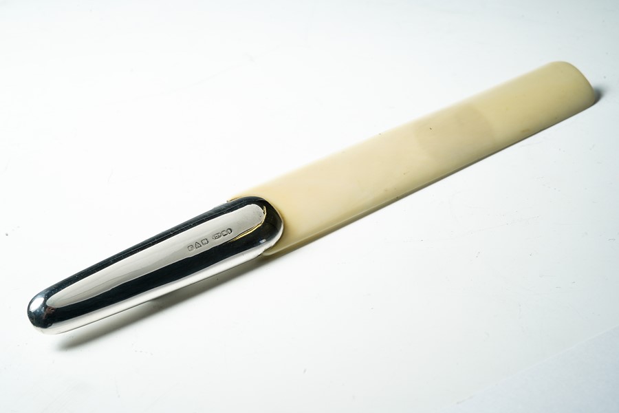 A George V silver handled ivory paper knife, by Sampson Mordan, Chester 1915