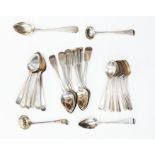 A set of ten George IV Scottish silver fiddle pattern teaspoons, each engraved with initials ES,