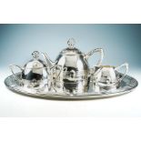 An early 20th Century German WMF Successionist silver-plated three piece tea set and matching