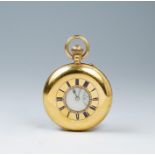 J.W. Benson, an Edwardian 18ct gold Benson half hunter top wind pocket watch, 5cm dial with Roman