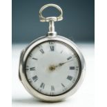 Benjamin Reed, Bristol, a Georgian silver pair case pocket watch, 3.5cm white enamel dial with Roman