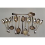 A collection of 19th Century silver teaspoons various patterns including Fiddle, Fiddle & Thread,