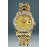 Rolex, a gents 18k gold Rolex Oyster Perpetual Day-Date wristwatch, 3.5cm circular dial with diamond