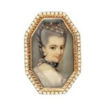 A 19th century gold mounted octagonal miniature portrait pendant/brooch, inset with a fine