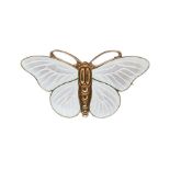 A Modernist silver-gilt enamel butterfly brooch, white enamel wings, size approx. 45mm x 25mm,