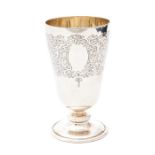 A Victorian style ogee shaped wine goblet, upper section engraved with a band of scrolling