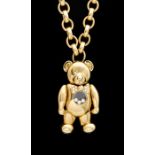 A Chopard ' Happy  diamond' teddy bear 18ct yellow gold pendant, the articulated bear with pave