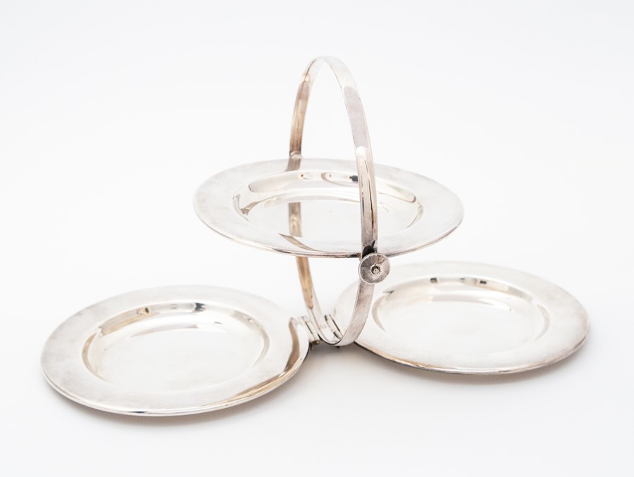 An Asprey of London silver-plate retractable three plate tea tray, circa 1920s, stamped and patent