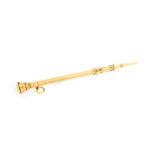 A 9ct gold propelling pencil, the seal top set with a foiled-back stone engraved with the initial '