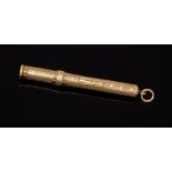 A 9ct gold pencil holder by Sampson Mordan & Co, London, 1904, engine turned decoration, top loop,