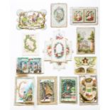 Collection of 12 Victorian chromolithographic Christmas cards, c.1860-1880, including mechanical,
