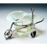 Gardening Interest: A 19th Century vaseline glass and silver-plated framed novelty table salt,