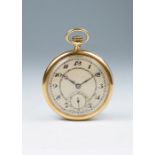 Buren, an 18ct gold Buren open faced top wind vest pocket watch, 4.5cm dial with subsidiary