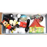 Snow White: A tinplate and plastic, Snow White Savings Box, Made by DGM, West Germany, US Zone;