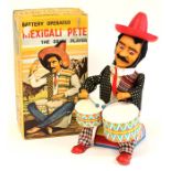 Mexicali Pete: A boxed, battery operated, tinplate, Mexicali Pete: The Drum Player, rare item,