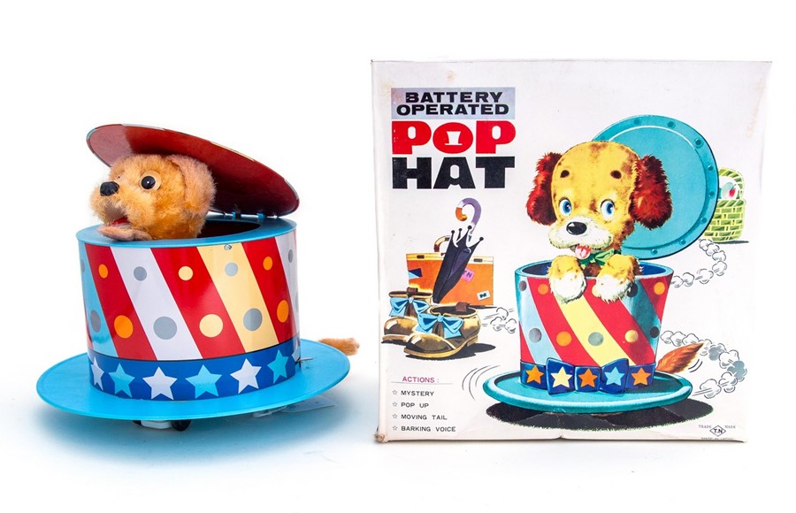 Pop Hat: A boxed, battery operated, tinplate, Pop Hat, Made by Nomura, Japan, complete within