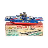 Aircraft Carrier: A boxed, tinplate, Friction Aircraft Carrier and Helicopter, Made in Japan,