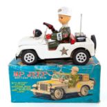 M.P. Jeep: A boxed, battery operated, tinplate, M.P. Jeep, Made by Daiya, Japan, complete within