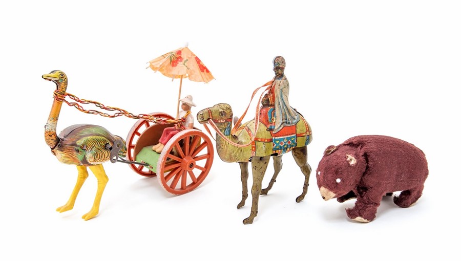 Arab on a Camel: A clockwork, tinplate, Arab on a Camel, Made in Germany, US Zone, height approx.