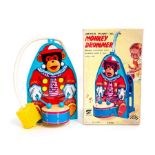 Monkey Drummer: A boxed, water pump action, tinplate, Monkey Drummer, Made by Osaka, Japan (KO),