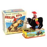 Bubbling Bull: A boxed, battery operated, tinplate, Bubbling Bull, Made by Linemar, Japan,