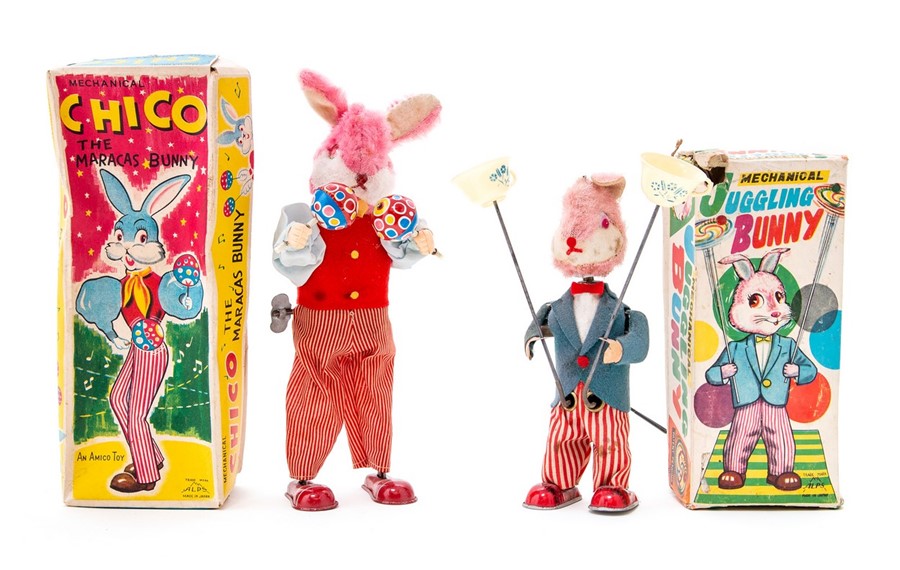 Chico the Maracas Bunny: A boxed, tin and fabric, Mechanical Chico the Maracas Bunny, An Amico