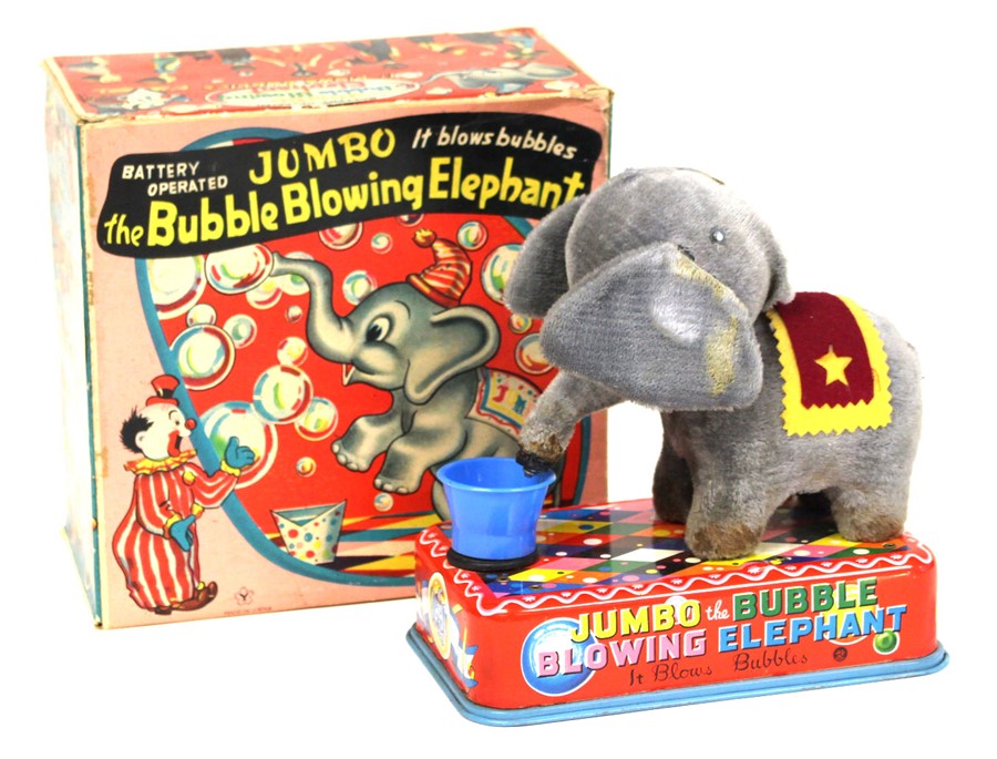 Jumbo the Bubble Blowing Elephant: A boxed, battery operated, tin and plush, Jumbo the Bubble