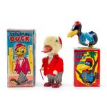 Strutting Duck: A boxed, mechanical, tin and fur, Strutting Duck with Twirling Cane, Made by Alps,